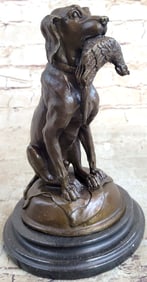 Afer Moigniez, Hunting Dog With Fowl Bronze Sculpture