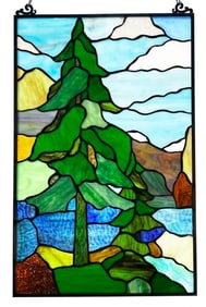 Stained Art Glass Woodland Landscape Window Panel