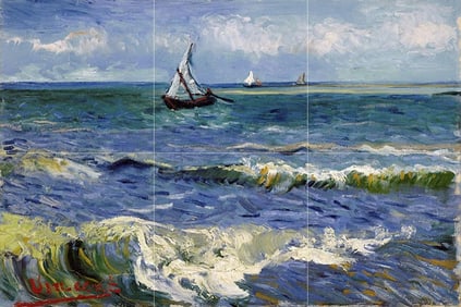 After Van Gogh, The Sea, Boats Ceramic Art Tile Mural