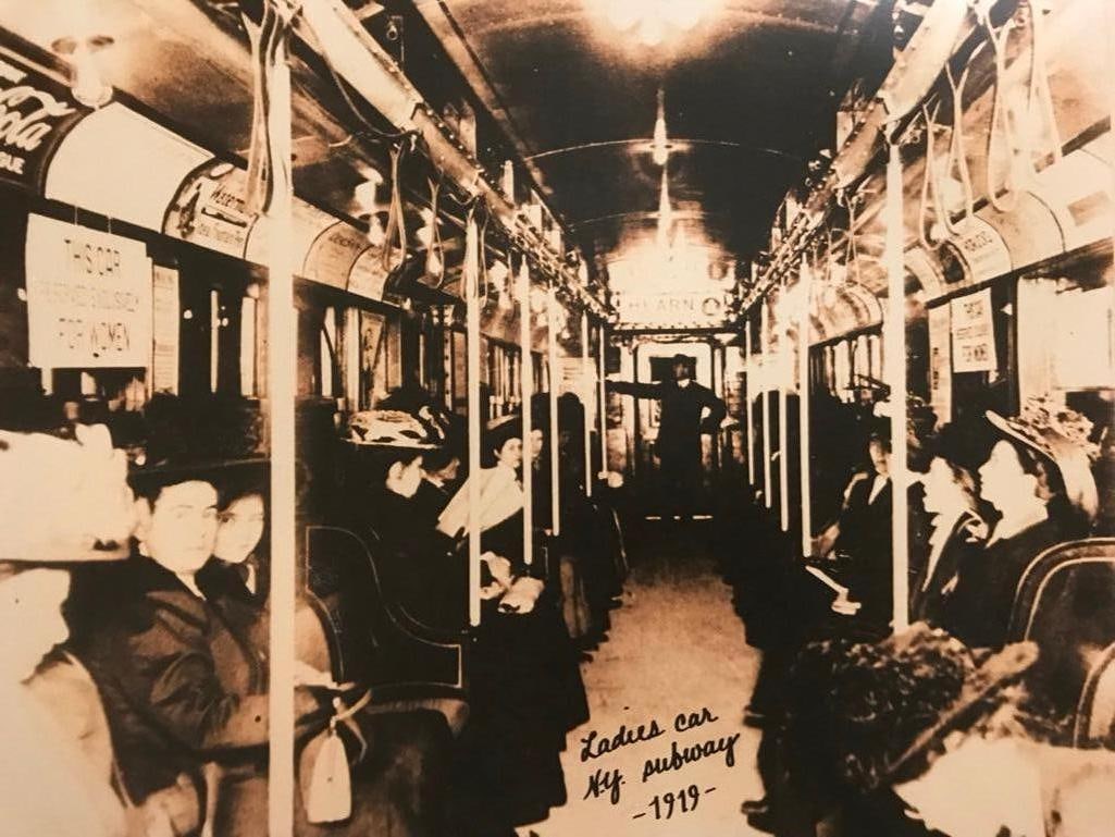 Ladies Car New York Subway Photo Print: Ladies Car New York Subway 1919 sepia-tone photo print. Created in the late 1980's & printed on a thin photo paper. Approx 8" X 10" suitable for framing.