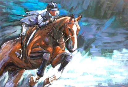 Mixed Media 3D Equestrian Sports Metal Painting