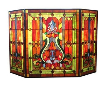 Victorian Stained Art Glass Fireplace Screen