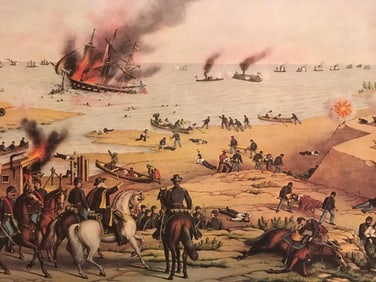 Kurz Allison Color Lithograph Print, Monitor Merrimac Battle