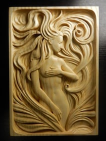 Long Waves II Carved Wooden Plaque