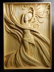 Long Waves Carved Wood Plaque