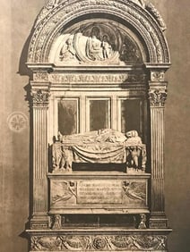 19thc Lithograph Tomb of Leonardo Bruni, Santa Croce Florence Italy