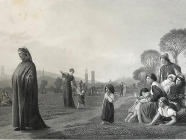 19thc French Photogravure, Medieval Poet Dante