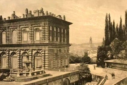 19thc Engraving, Pitti Palace, Florence Italy