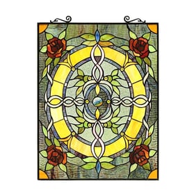 Rose Garden Stained Art Glass Hanging Window Panel