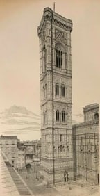 19thc Engraving, Florence Italy Campanile