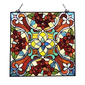 Nouveau Stained Art Glass Hanging Window Panel