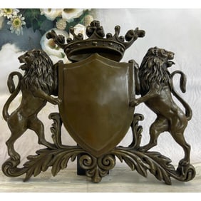 Bronze Royal Coat of Arms, Lions, Crown