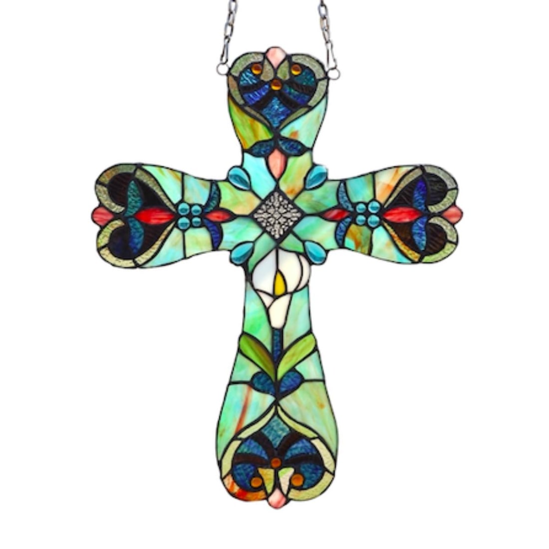 Calla Lily Stained Art Glass Hanging Window Cross (1 of 3)