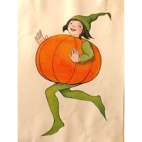 1914 Children's Book Lithograph, Pumpkin