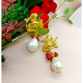 Sicilian Flag Trinacria Pearl Coral Earrings