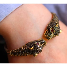 Black Onyx Sterling Bronze Panther Bracelet