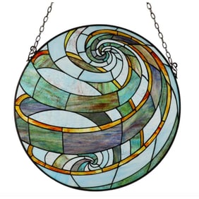 Geometric Stained Art Glass Handing Window Panel