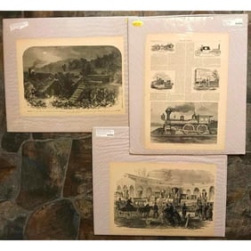 Group of 19thc Woodcut Engravings, Trains