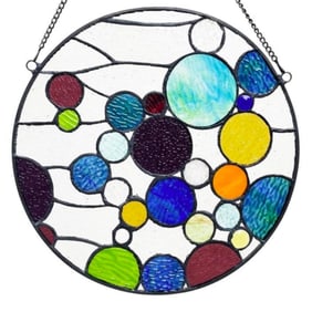 Stained Art Glass Bubbles Hanging Window Panel