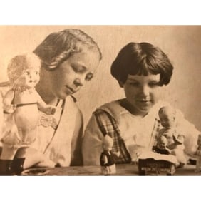 1930s Sepia Photo, Little Girls Playing With Dolls