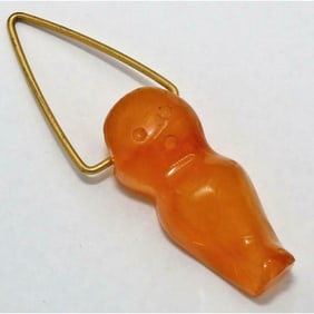 Antique Carved Baltic Amber Juodkrante Good Luck Pendant