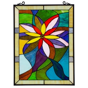 Contemporary Daisy Stained Art Glass Window Panel