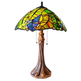 Tropical Leaf Stained Art Glass Table Lamp