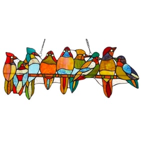 Birds On A Vine Stained Art Glass Panel