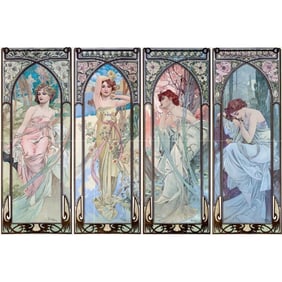 After Mucha, Times of the Day Ceramic Tile Mural