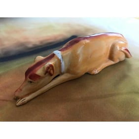 19thc Staffordshire Porcelain Recumbent Dog