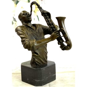 Signed Original Jazz Musician Bronze Sculpture