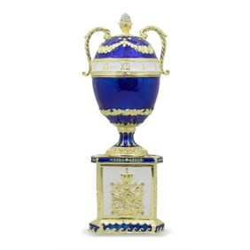Russian Blue Serpent Clock Trinket Jewel Box Egg