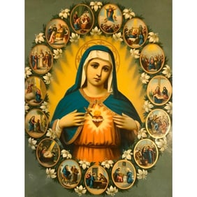 Late 19thc Chromolithography Print, The Holy Virgin