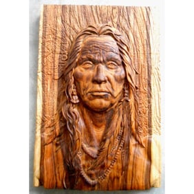 Native American Spirit Carved Wooden Plaque