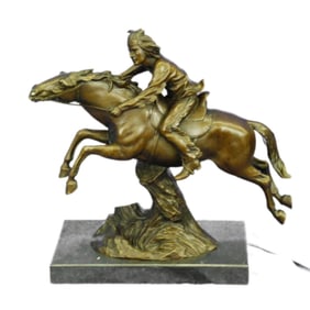 Signed Native American Warrior Bronze Sculpture