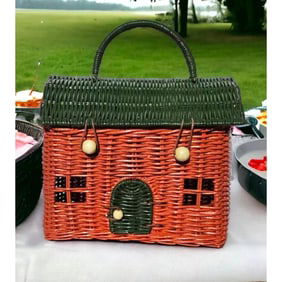 House Shaped Woven Picnic Basket, Bag