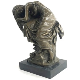 Signed Resting Maiden Bronze Sculpture
