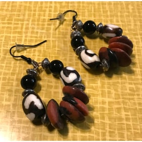 African Sand Cast Bead Tribal Earrings
