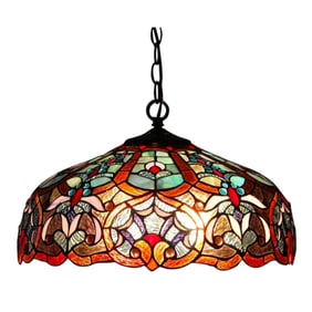 Multicolored Double Lit Stained Art Glass Table Lamp