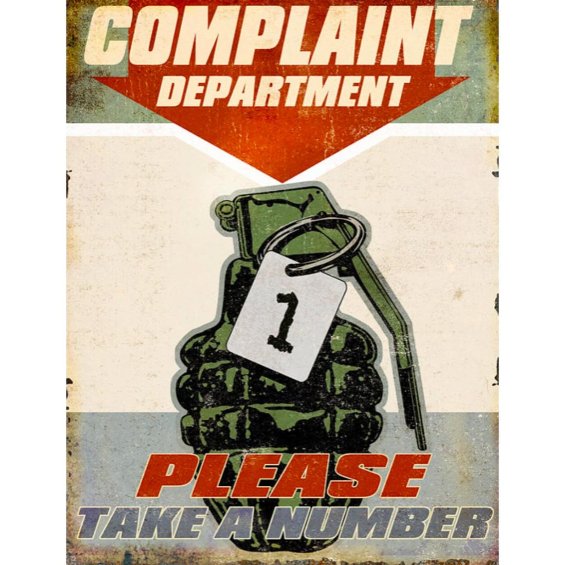 Complaint Dept Metal Pub Bar Sign: Complaint Dept metal pub bar sign. 12 1/2" X 16' with pre-drilled holes for mounting.