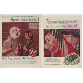 Pair of Mid Century 7-Up Soft Drink Ads