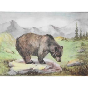 1920s Grizzly Bear, Color Lithograph Print