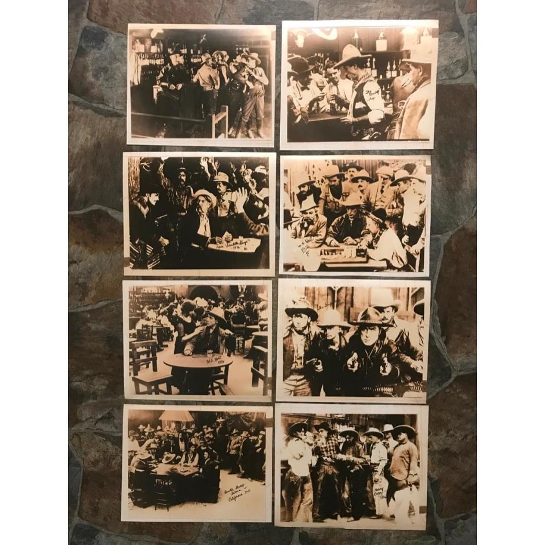 Group of Silent Movie Westerns Photo Prints: Group of 8 sepia-tone photo prints, still shots of Silent Movie Westerns. Created in the late 1980's & printed on thin photo paper. 8" X 10" each, suitable for framing. Scenes include: The Grudge - 19