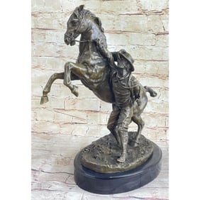 Cowboy With Rearing Horse Bronze Sculpture