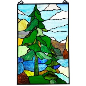 Stained Art Glass Woodland Landscape Window Panel