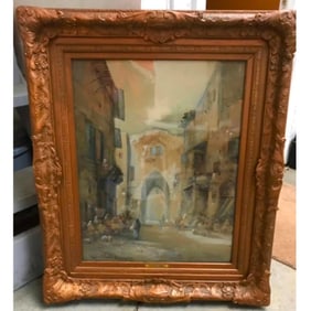Early 20thc Signed Lucien Powell Watercolor Gouche Painting