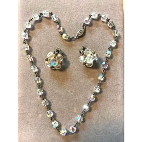 Mid Century Crystal Necklace Earrings Set