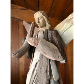 Driftwood Trumpeting Angel Sculpture