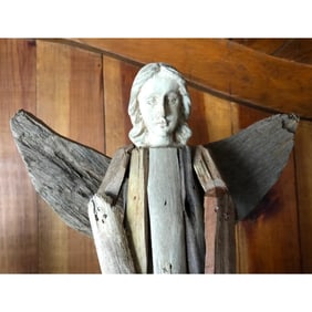 Driftwood Angel With Star Sculpture