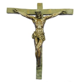 Large Signed Bronze Wall Mount Jesus on Cross